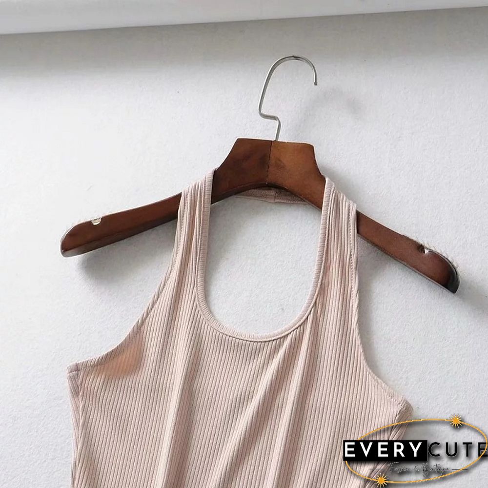 Women Ribbed Crop Top With Halter Tank Top Women Summer Vintage Sleeveless Camis 90S Cool Girls Streetwear Green Soft Tees