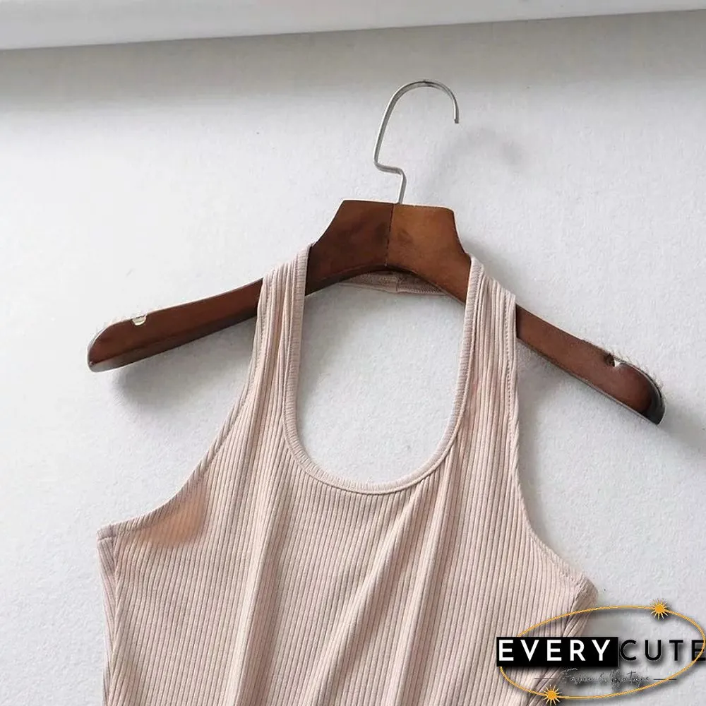 Women Ribbed Crop Top With Halter Tank Top Women Summer Vintage Sleeveless Camis 90S Cool Girls Streetwear Green Soft Tees