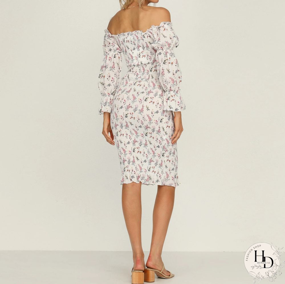 Fashion Strapless Printed Tight-Fitting Mid-Length Package Hip Skirt Spring And Summer Sweet Style