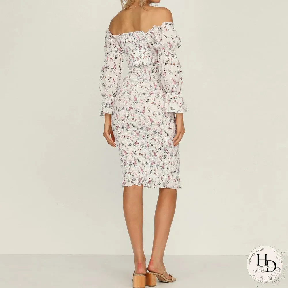 Fashion Strapless Printed Tight-Fitting Mid-Length Package Hip Skirt Spring And Summer Sweet Style