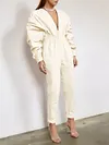 Plunging Puff Sleeves Jumpsuits