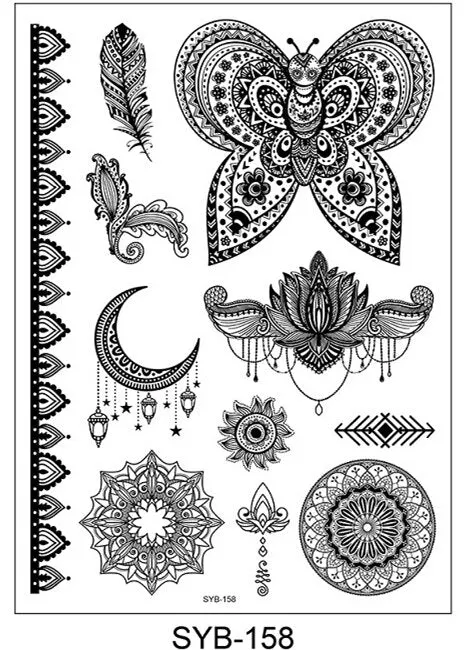 18 Kinds Women Temporary Tattoo Black Mandala Flowers Tattoos Sticker Body Art Waterproof Disposable tatouage temporaire