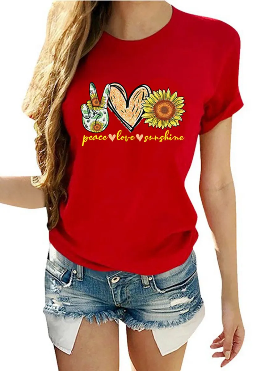 Round Neck Short Sleeves Printed T-shirt