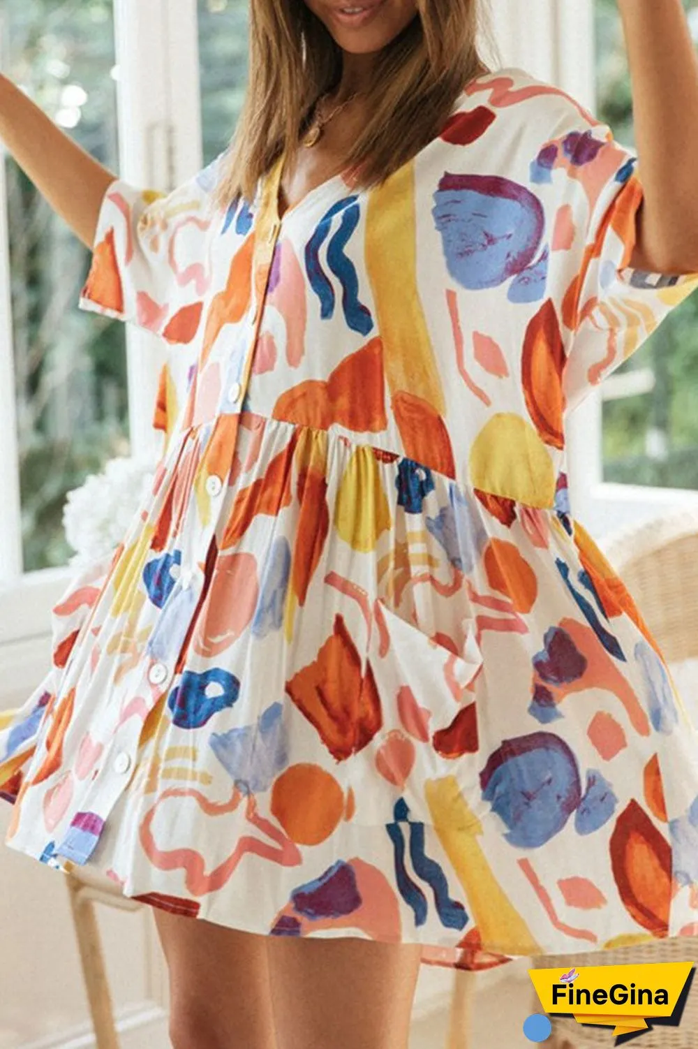Fashion Street Print Split Joint V Neck Printed Dresses