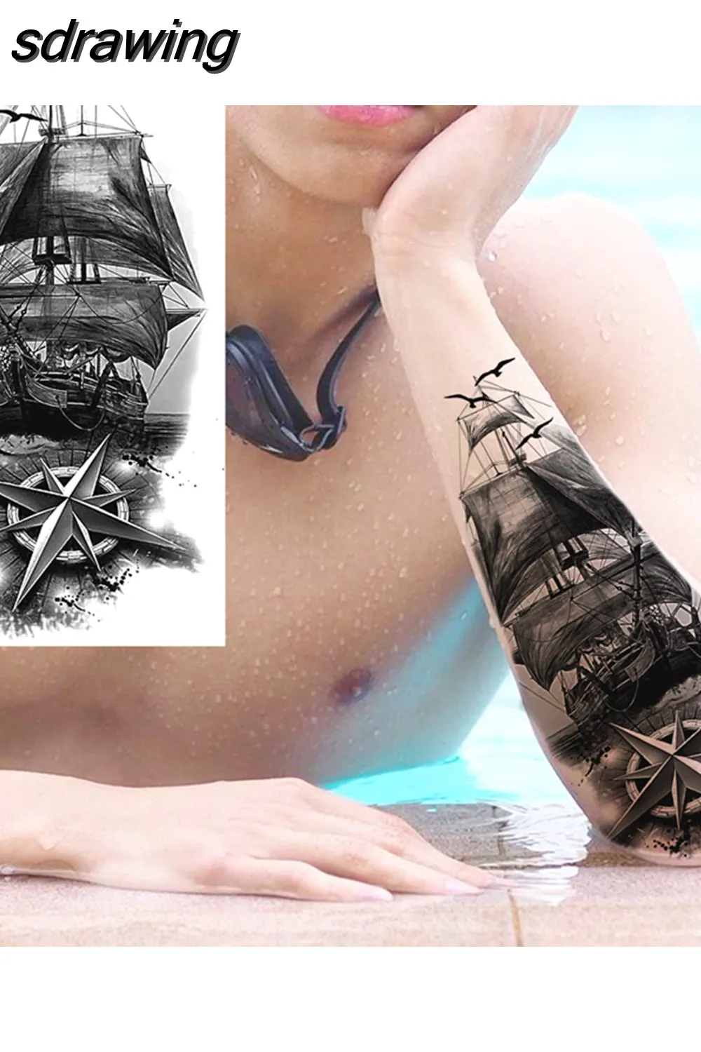 sdrawing Realistic Black Devil Temporary Tattoos For Men Adult Tiger Pirate Skeleton Vampire Fake Tattoo Forearm Scary Tatoo Joker