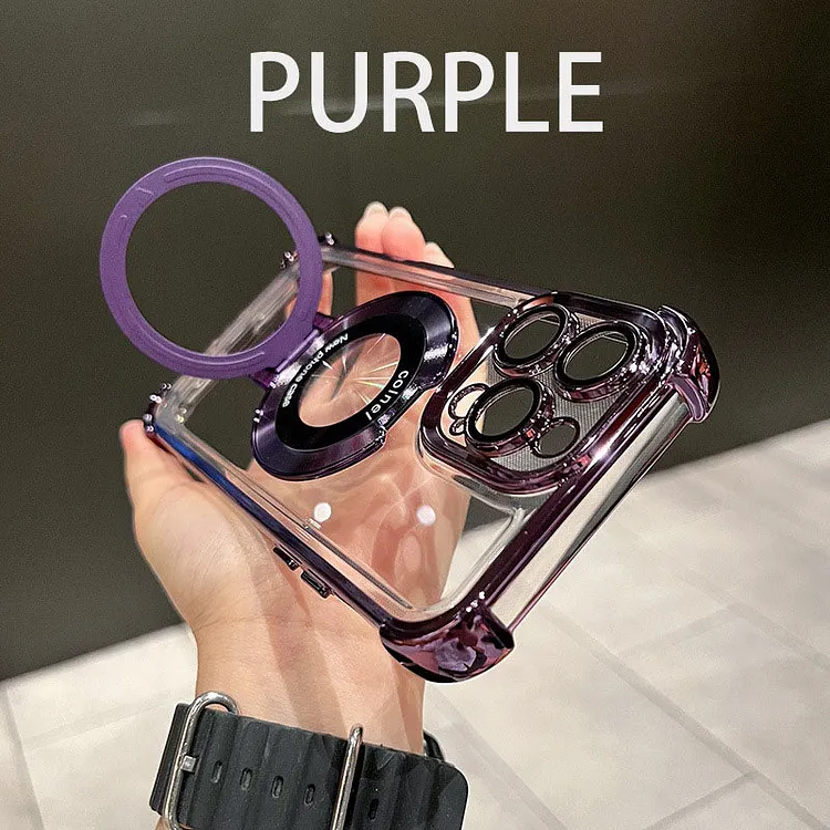 Suitable for iPhone14/15 Electroplating Bracket Magnetic Space Shell All-inclusive Mobile Phone Case Protective Cover