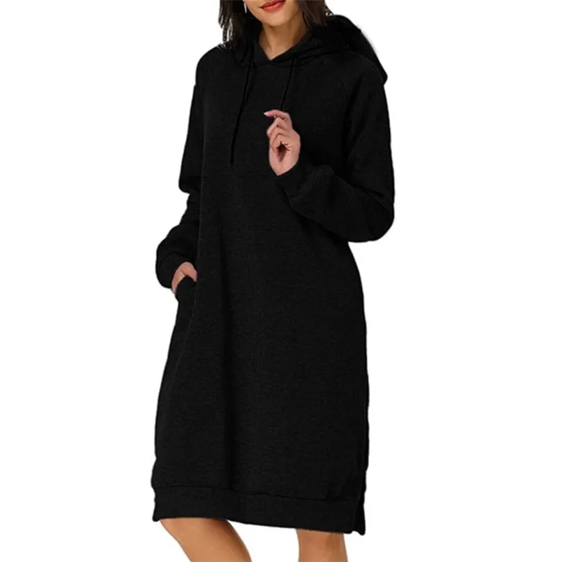 CUHAKCI Sweatshirt Dress Women Hoodies Pocket Ladies Long Sleeve Autumn Hooded Pullover Oversized Sweatshirt Loose Casual Dress