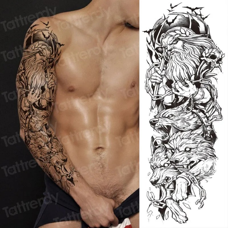 large temporary tattoos for women men full arm tattoo sticker sleeve thigh big body art decal black waterproof fake tatoo flower