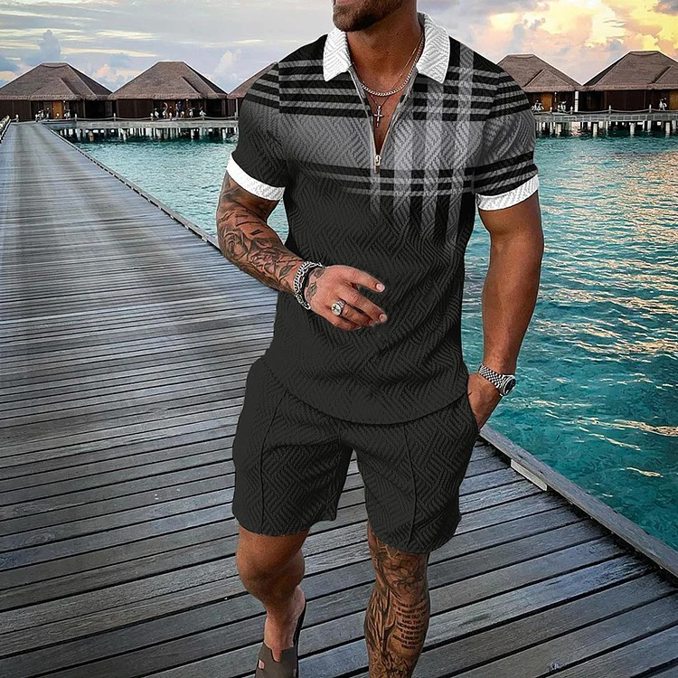 Men's Holiday Black and White Polka Dot Printed Polo Suit