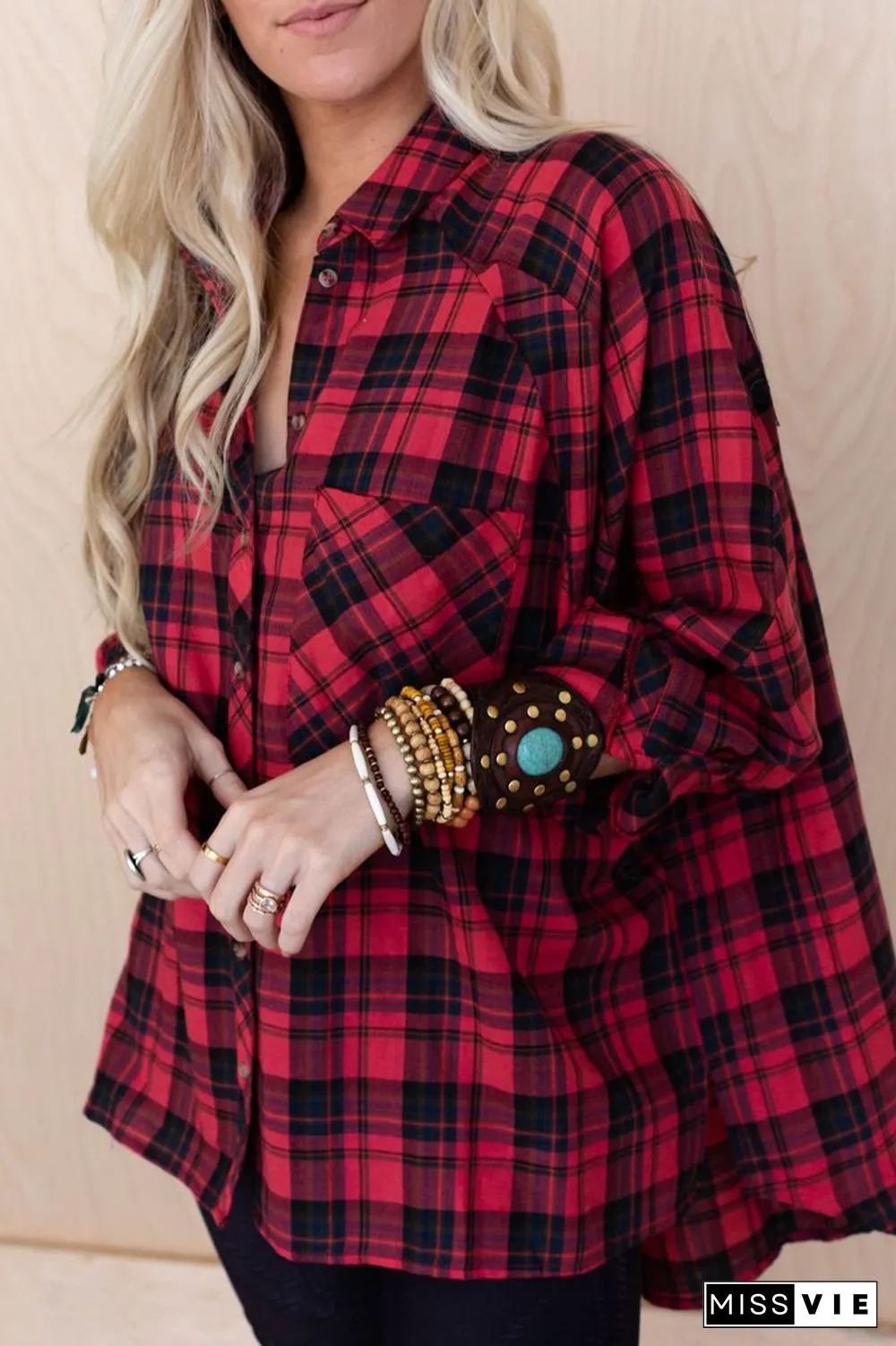 Casual Colorful Plaid Lapel Blouse