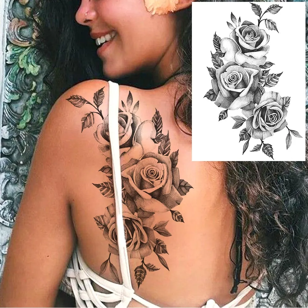 Realistic Sexy Peony Tattoos Temporary Women Adult Flower Arm Tattoos Sticker Waterproof Fake Floral Bloosom Body Leg Art Tatoos