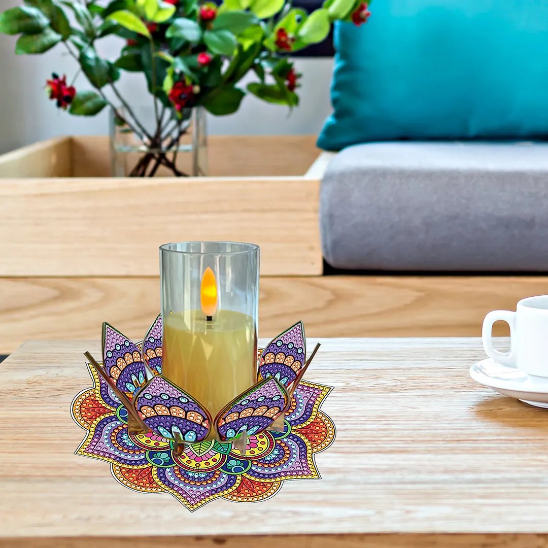 Mandala Lotus-D Acrylic DIY Diamond Painting Candle Holders Without Candles Crystal Painting Tealight Candle Stand Table Centerpiece for Adults Beginners Home Party Decor