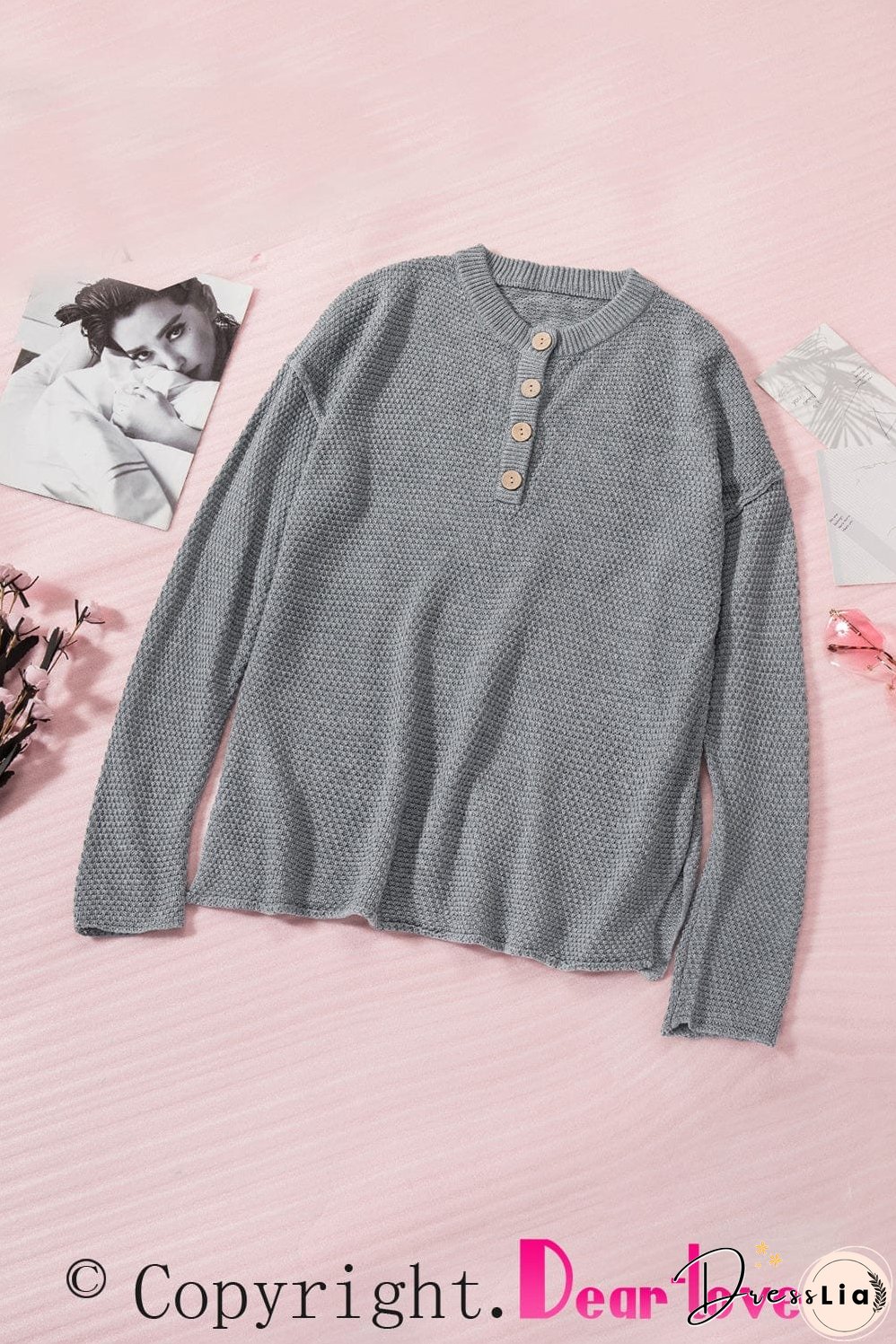Casual Waffle Knit Henley Shirt