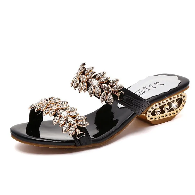 Qengg New Women's Sandals And Slippers Fashionable Square Heeled Open Toe Slippers