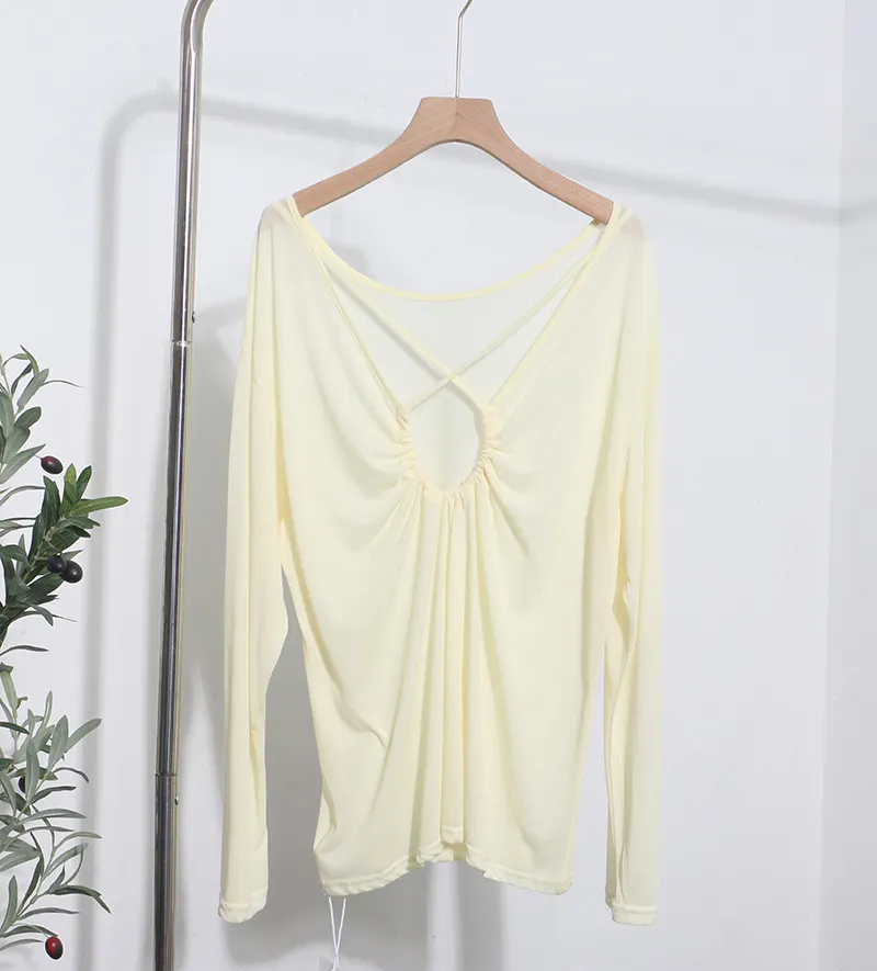 Brownm Real Shot Tiansi Mask Bare Back Long Sleeve Sunscreen Back Cross-Section Thin T-Shirt Shirt Top Woman 85830