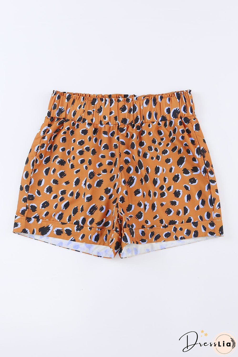Leopard Print Ruffle Brown Shorts with Elastic Waistband
