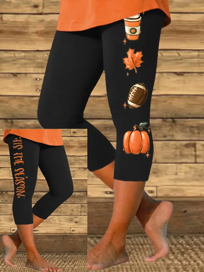 Women's Tis The Season Football Print Casual Leggings 