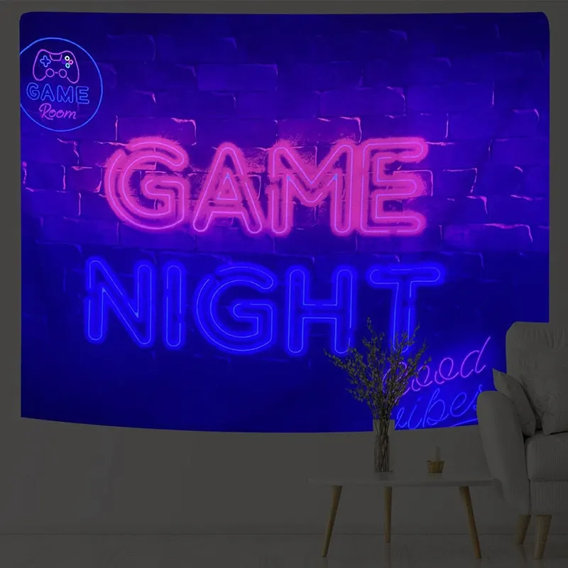 Psychedelic Mushroom Fluorescent Tapestry Hanging Cloth Wall Decor Glow Under Ultraviolet Light Room Aesthetic for Teen Girls