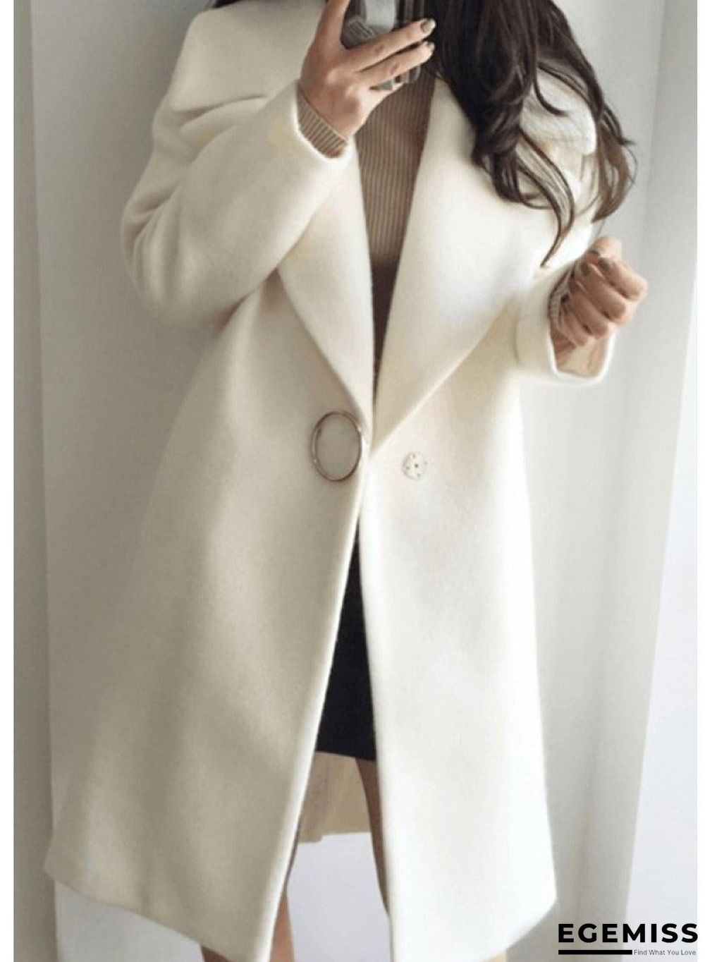Lapel Single Button Plain Pocket Woolen Coat | EGEMISS