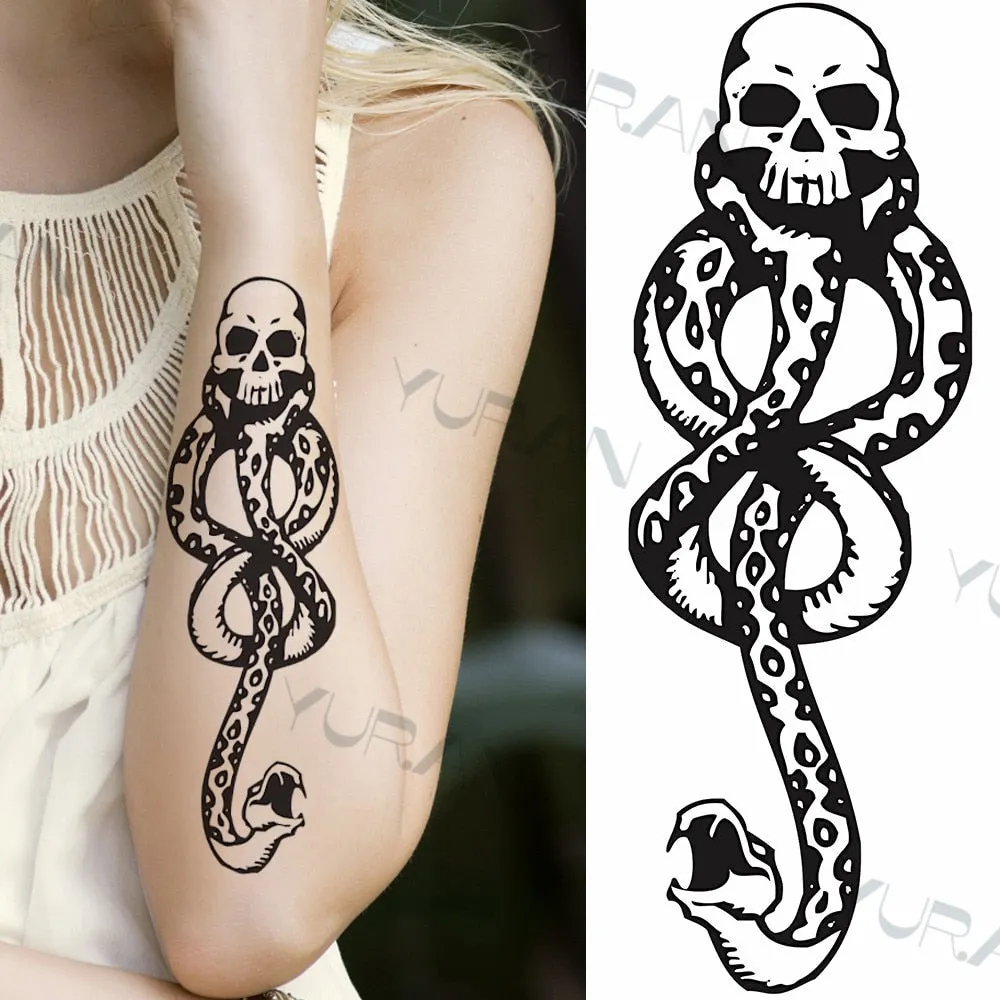 Black Large Snake Flower Fake Tattoo Sticker For Women Dot Rose Peony Temporary Tattoos DIY Water Transfer Tatoos Girls 530