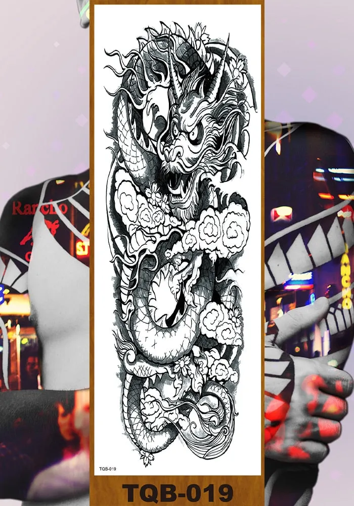 Full Flower Arm Temporary Tattoo Sticker Man Woman Girl Body Sexy Fake Tatoo Pterodactyl Bodhisattva Monkey King Phoenix Nirvana
