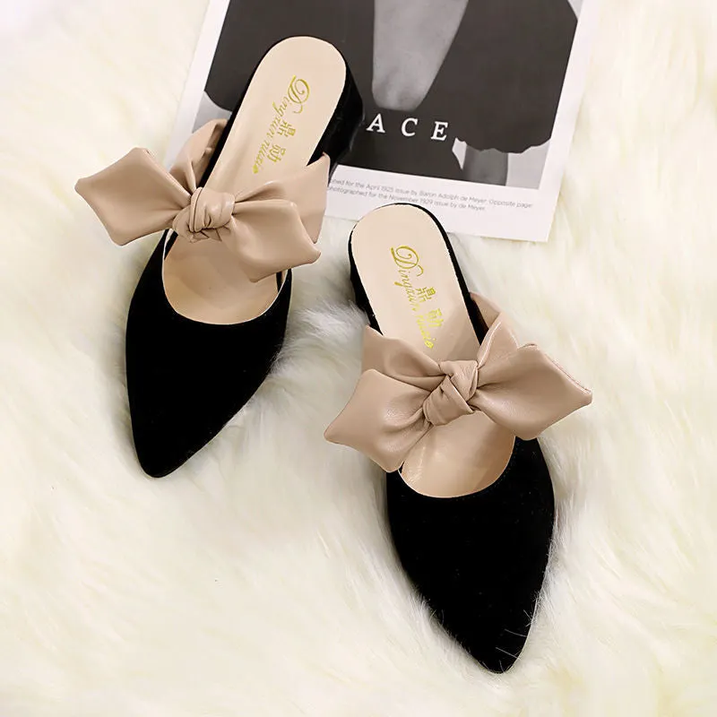 2022 Summer Shoe Designer Sandal for Women Butterfly-Knot Pointed SuedeThick High Heels Luxury Pumps