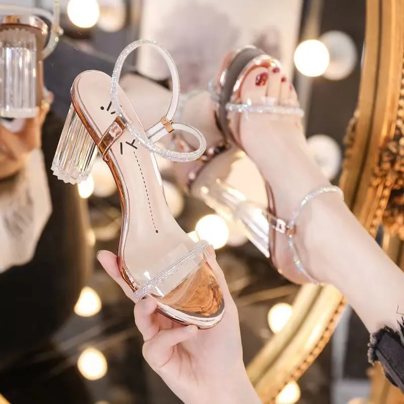 Breakj Breakj High-Heeled Women 2025 New Net Red Transparent French Word With Sandals Fairy High Heel Thick And Summer