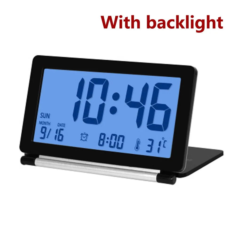 LED Digital Alarm Clock Travel Multifunction Backlight Digital Table Clock with Thermometer Folding Electronic Travel Clock