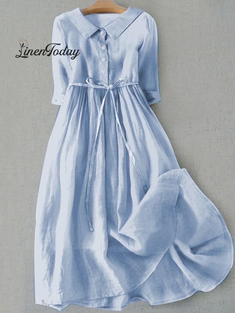 Women&rsquo;s Summer Bobbin Cotton And Linen Casual Dress Blue / S