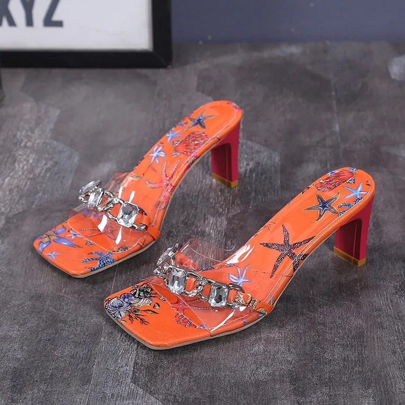 Latest Green Color Shoes for Women Sandals 2021 Fashion Women Clear Rhinestone Heels High Heels Sexy Ladies Ladies Dress Shoes
