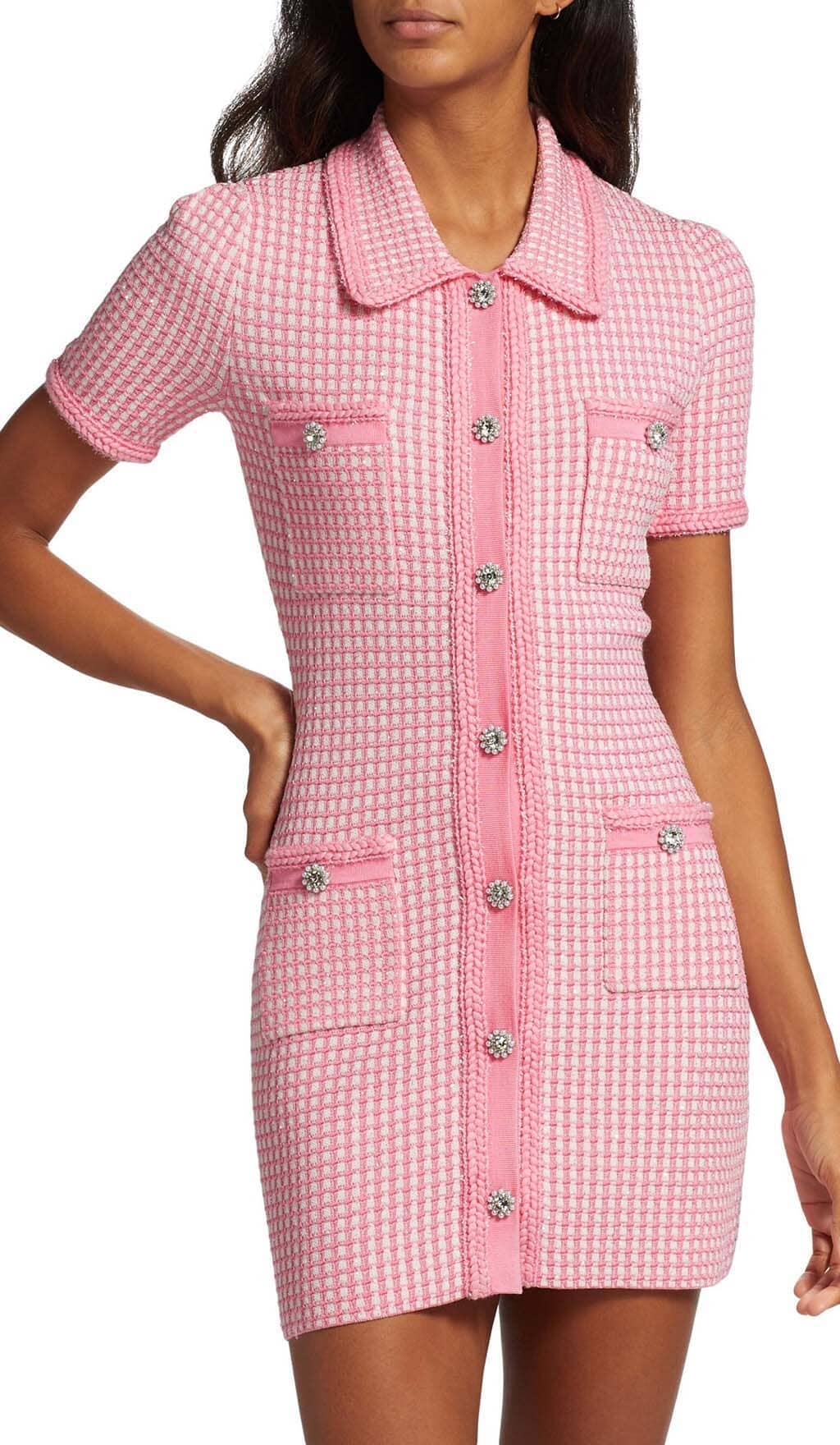 Knitted Button Mini Dress In Pink Flowering Girl