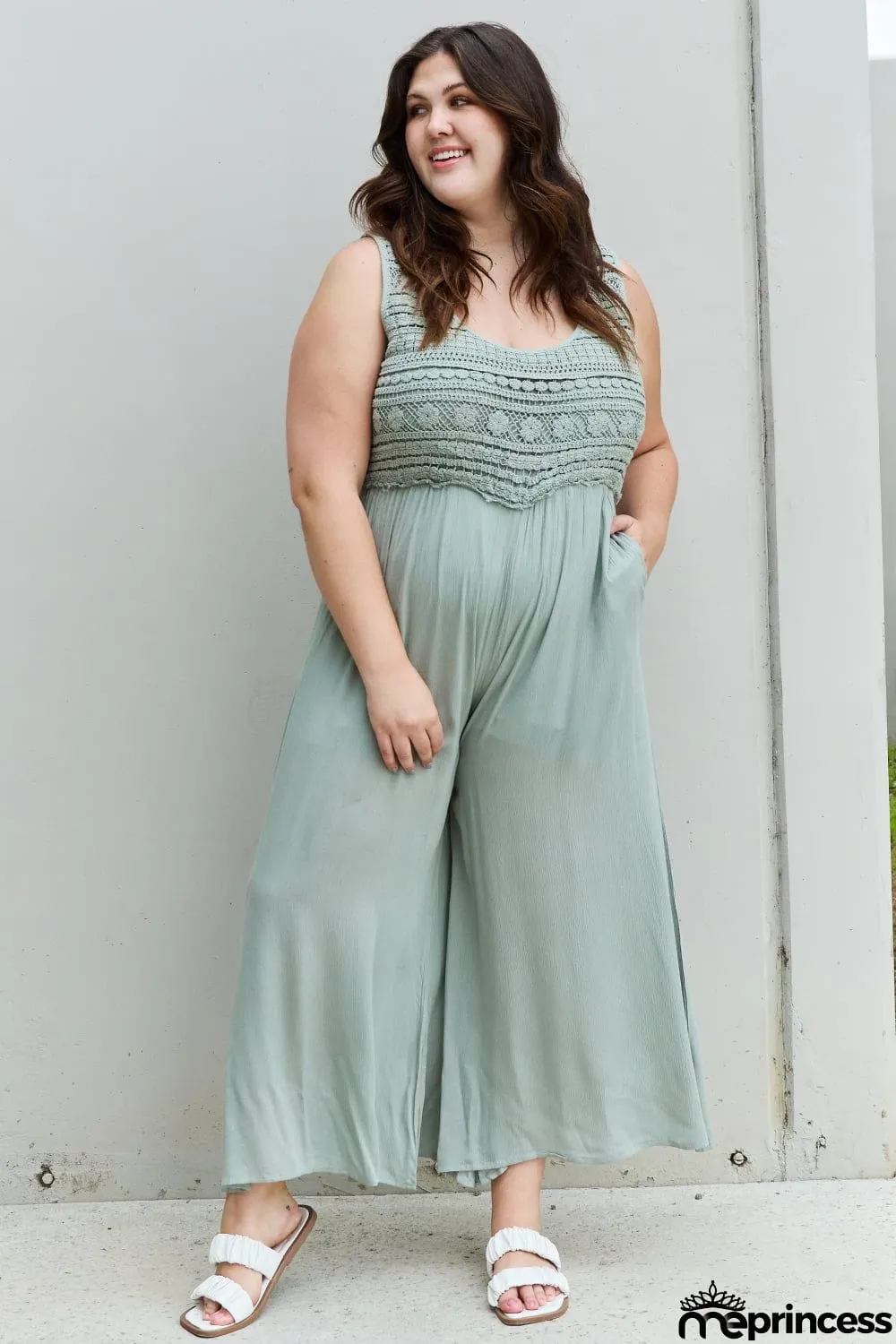 HEYSON Watch Me Full Size Crochet Detail Jumpsuit