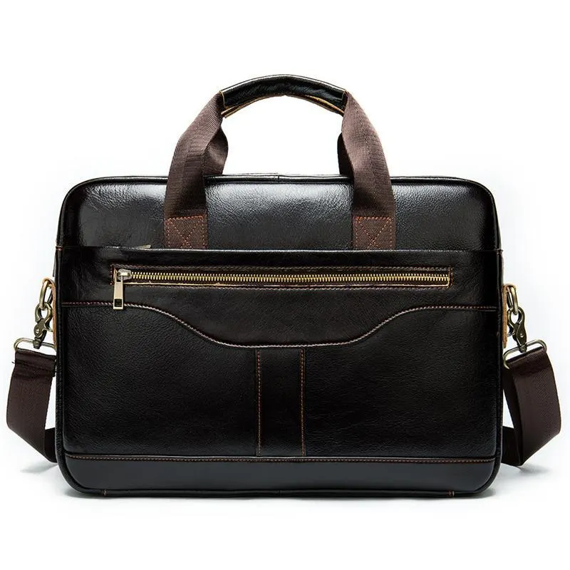 Great Quality Antique Brass Hardware Organizational Layout Leather Briefcase