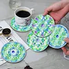 (US Local)[Upgrade]6pcs/set DIY Diamond Painting Waterproof Case Classic Green Mandala Coaster Gift Decor Set