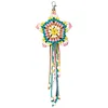 Handmade Five-Pointed Star Car Pendant with Wood Bead Crochet Bag Charm Keychain Making Supplies DIY Hand Woven Tassel Dream Catcher Ornament Cars Rearview Mirror Hanging Accessories