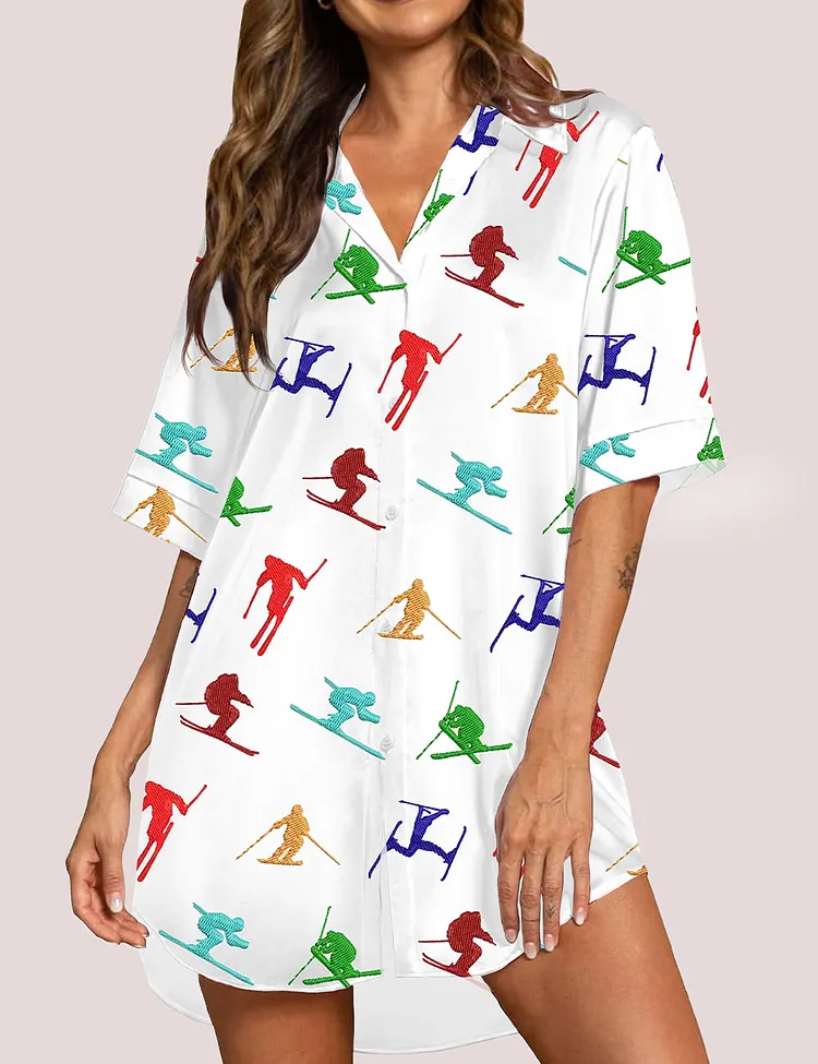 Women's Rainbow Ski Winter Sports Pajama Dress