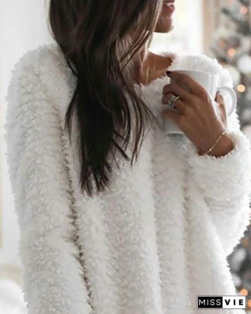 Pocket Design Plain Fluffy Dress P14086