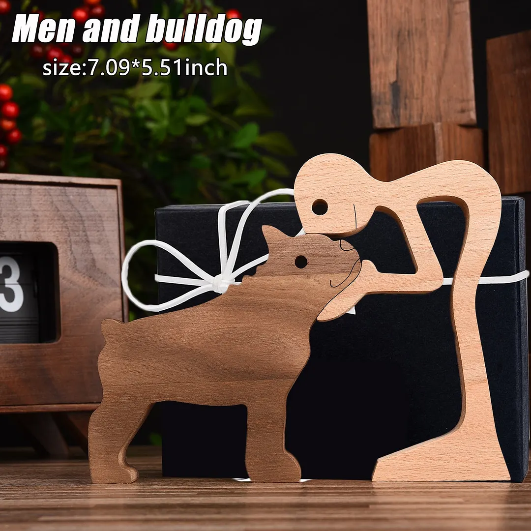 Puppy Family Wood Dog Carving Ornament Wood Dog Craft Figurine Desktop Table Ornament Home Decoration For Dog Pet Lover Gifts