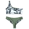 ZAFUL One Shoulder Leaves Print Bikini Sexy Bathing Suit Push Up Swimming Suit Swimwear Beachwear for Women