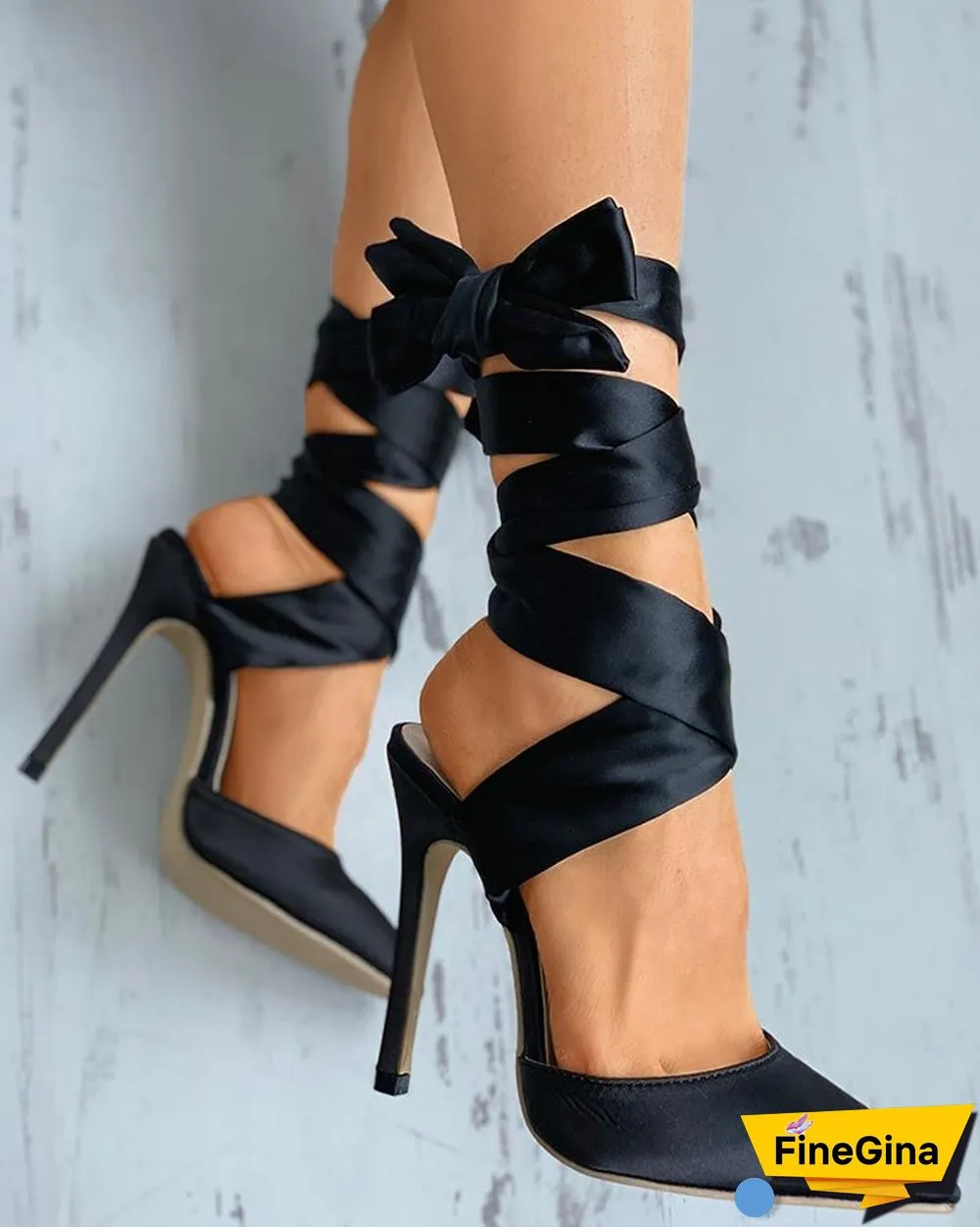 Ribbon Bandage Close Toe Stiletto Heel