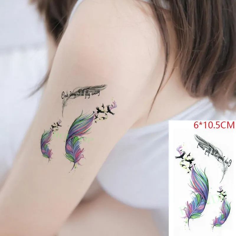 Waterproof Temporary Tattoo Sticker Neck Black Word Angel Devil Bull Cross English Letters Flash Tatoo Fake Tatto for Woman Men