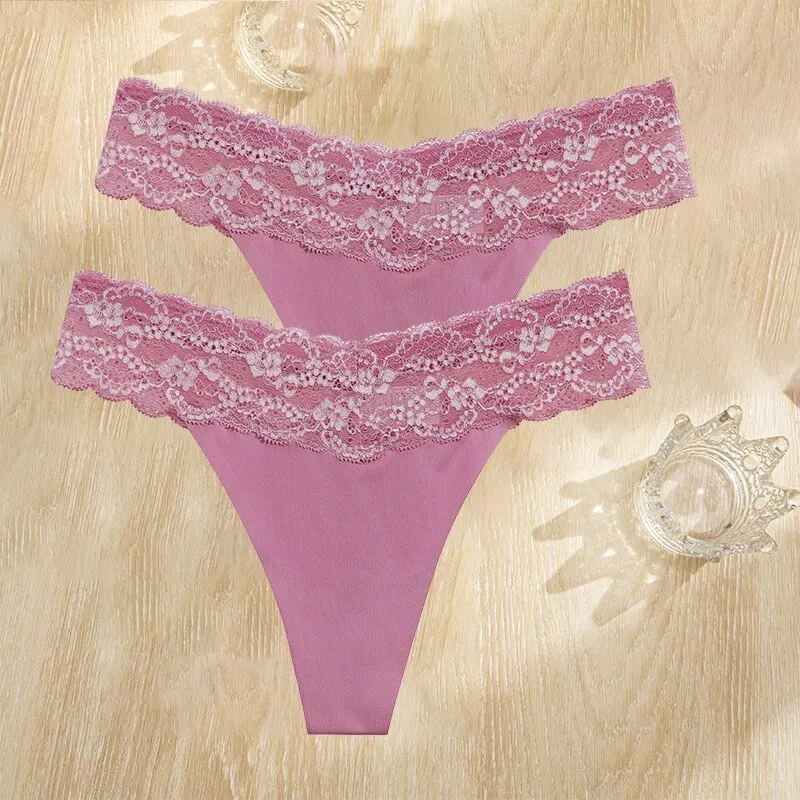 FINETOO 2PCS/Set Gstring Seamless Women Lace Pantys Girls Thongs S-L Fashion Sexy Underwear For Woman Lingerie Floral Panties