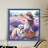 Girl And Puppy In Flower Field-11CT Stamped Cross Stitch 40*40cm/15.75*15.75in