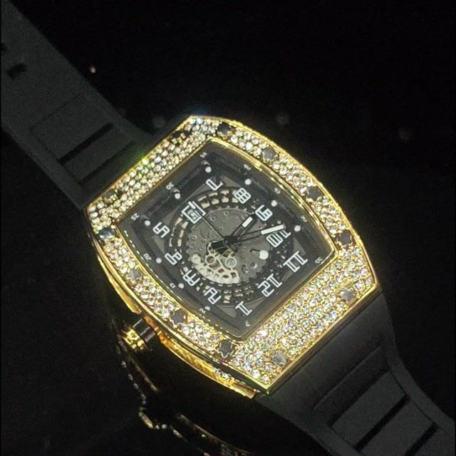 Iced Out Full Rhinestone Sport Silicone Band Quartz Watch