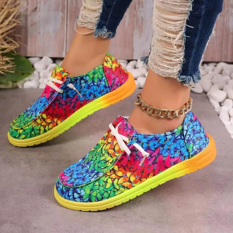 Breakj Breakj New Large-Size Lace With Color Low-Top Single Shoes Women Graffiti Slacker Canvas Flat-Soled Single Shoes