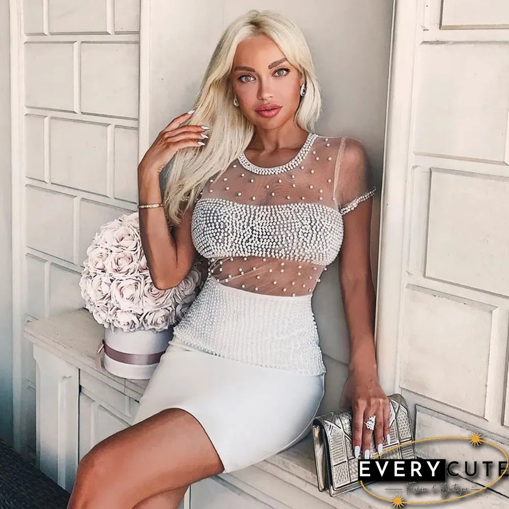 Ocstrade Bodycon Dresses For Woman Autumn Winter Fashion Clothes Beaded White Sexy Bodycon Dress Party Club Dresses