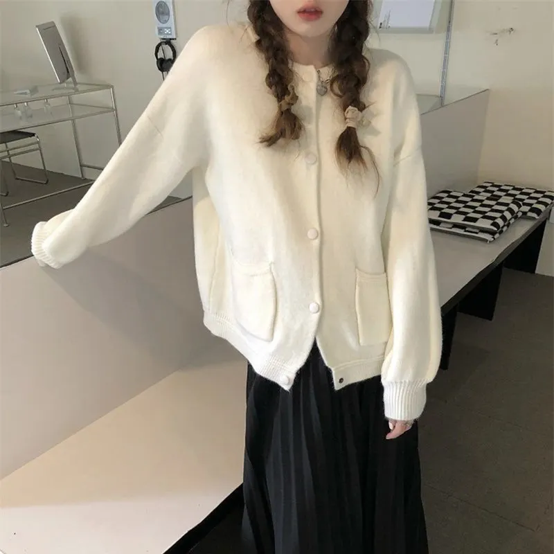 Churchf Churchf College Wind Sweet Pink Sweater Coat Female Loose Spring Lazy Lazy Thick Knit Cardigan Jacket To Wear