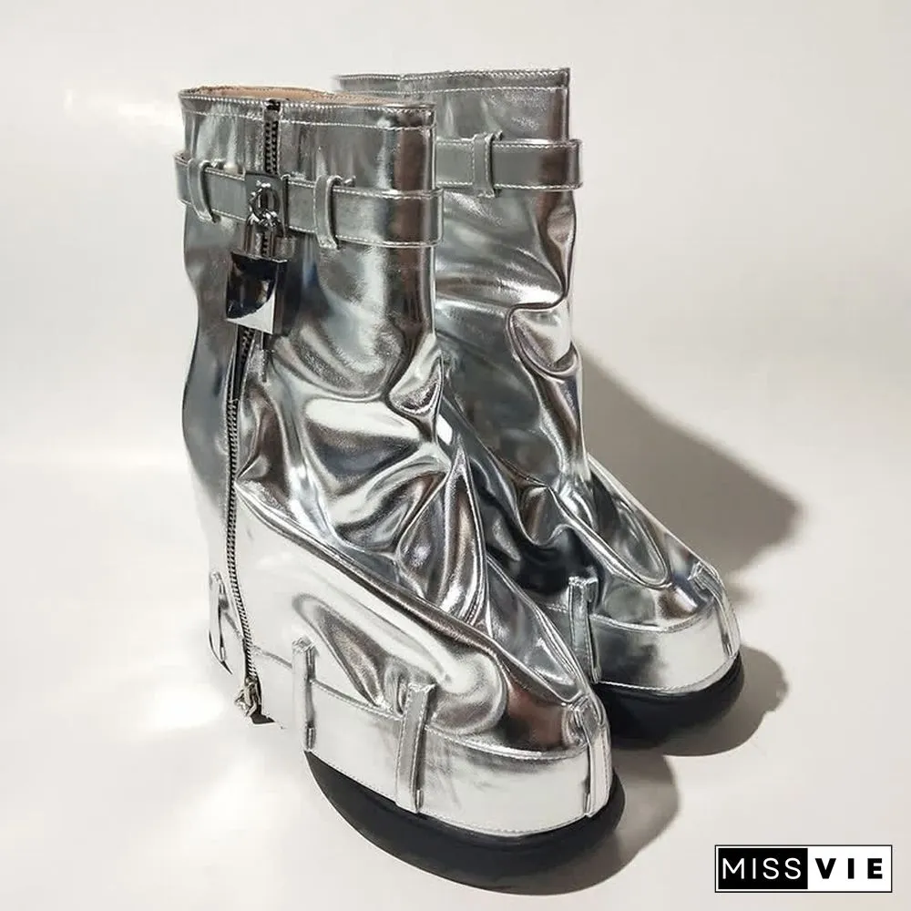 Fashion Fold Over Zipper PU Platform Boots