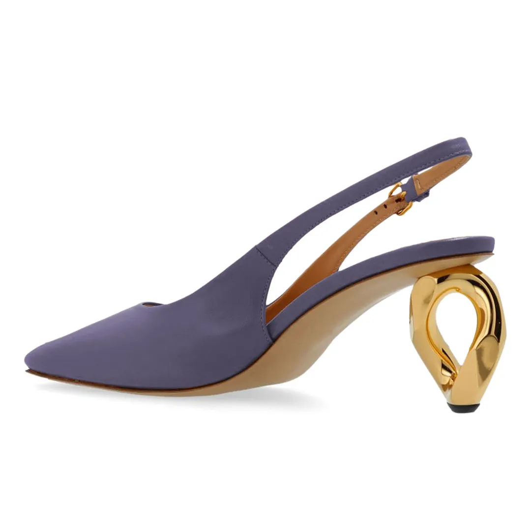 Purple Vegan Leather Square Toe Buckle Strap Slingback Heels
