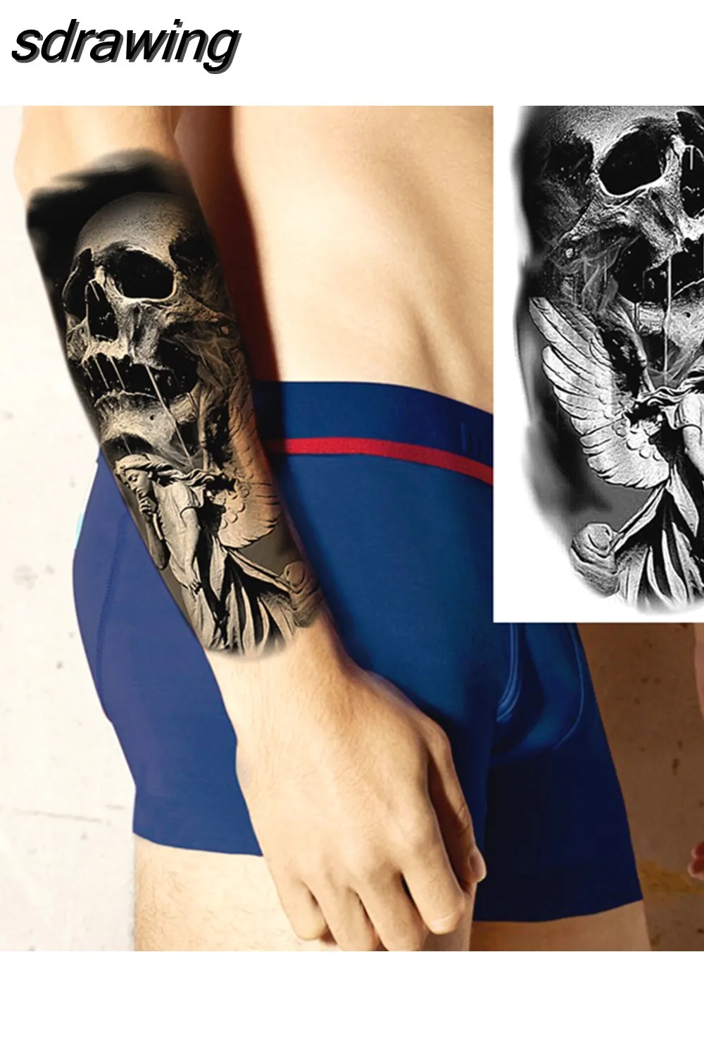 sdrawing Realistic Black Devil Temporary Tattoos For Men Adult Tiger Pirate Skeleton Vampire Fake Tattoo Forearm Scary Tatoo Joker